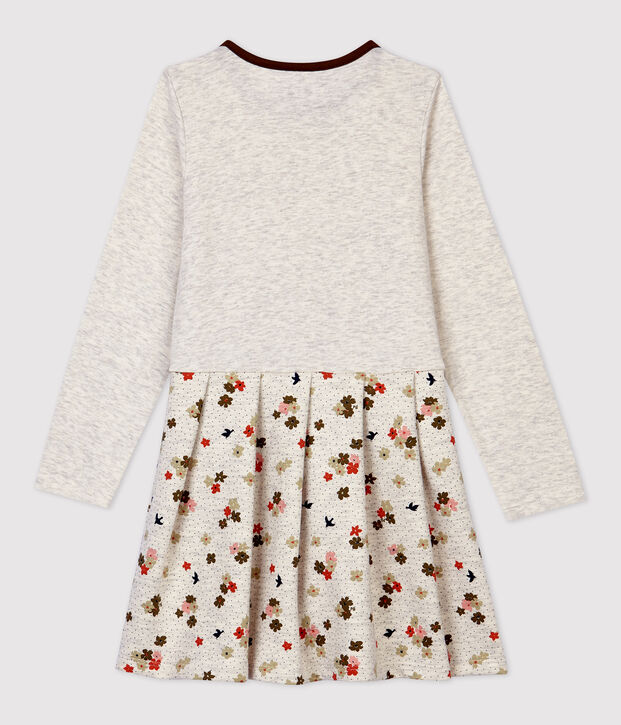 Vestido de manga larga de algod&oacute;n de ni&ntilde;a beige/multicolor